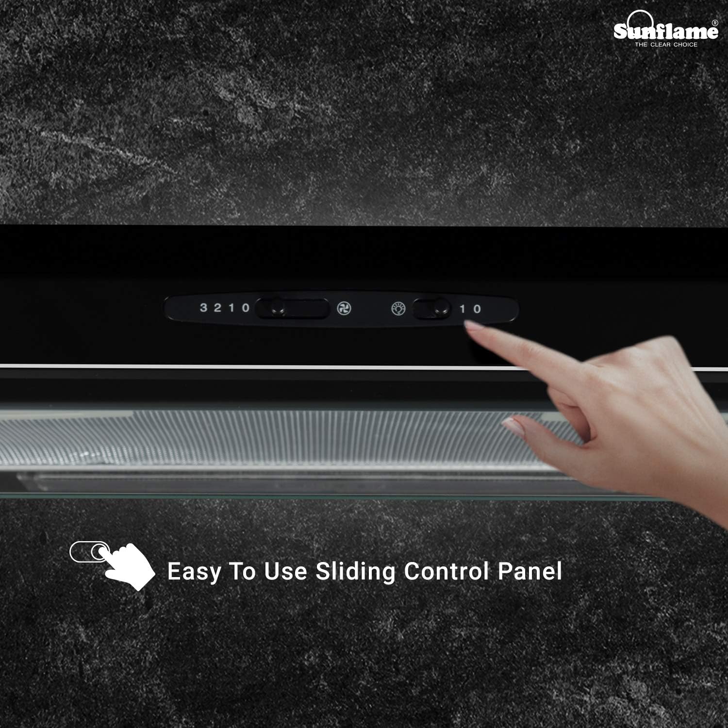 Sunflame SLIM 60 BK CF, 60 cm, 500 m??/hr Chimney (Cassette Filter, Sliding Controls, Black Powder-Coated Finish)