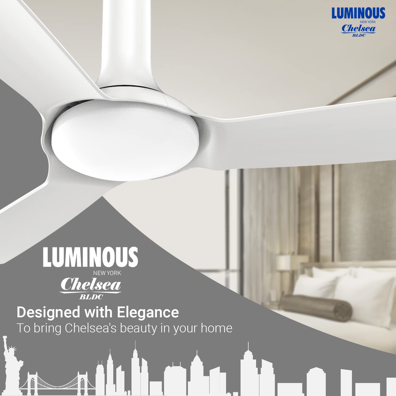 Luminous New York Chelsea 1200MM Ceiling Fan Pristine White F05NYCHLPRWH