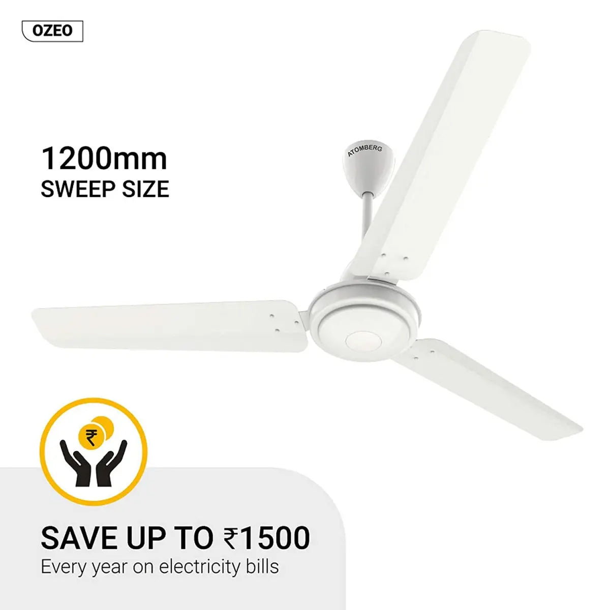 atomberg Ozeo 1200mm BLDC 5 நட்சத்திர மதிப்பீடு பெற்ற அதிவேக சீலிங் ஃபேன் ரிமோட்டுடன்