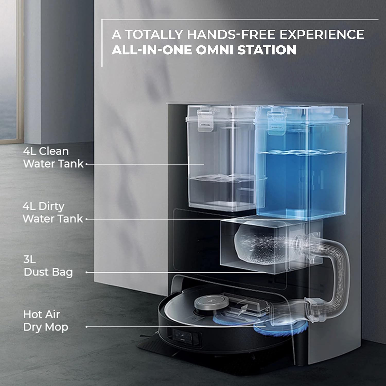 ECOVACS DEEBOT 2-in-1 Vacuum Cleaner, 5000 Pa Suction, All-in-One Omni Station, AIVI 3D & TrueMapping