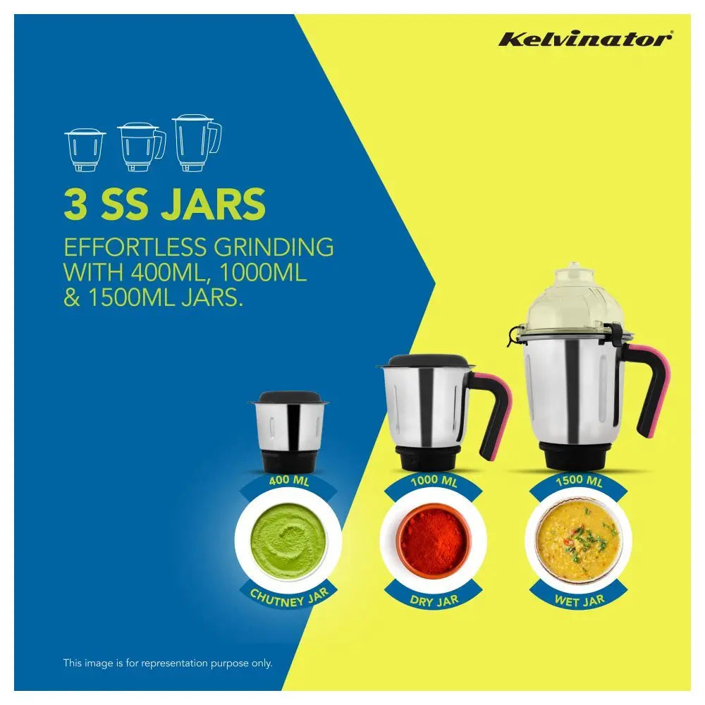 Kelvinator Magnifico455 Mixer Grinder KMG00455 3 Jars Stainless Steel