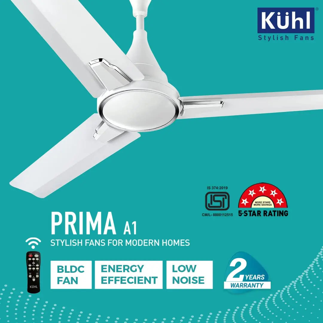 KUHL Prima A1 Stylish BLDC Fan Aerodynamic Blades White