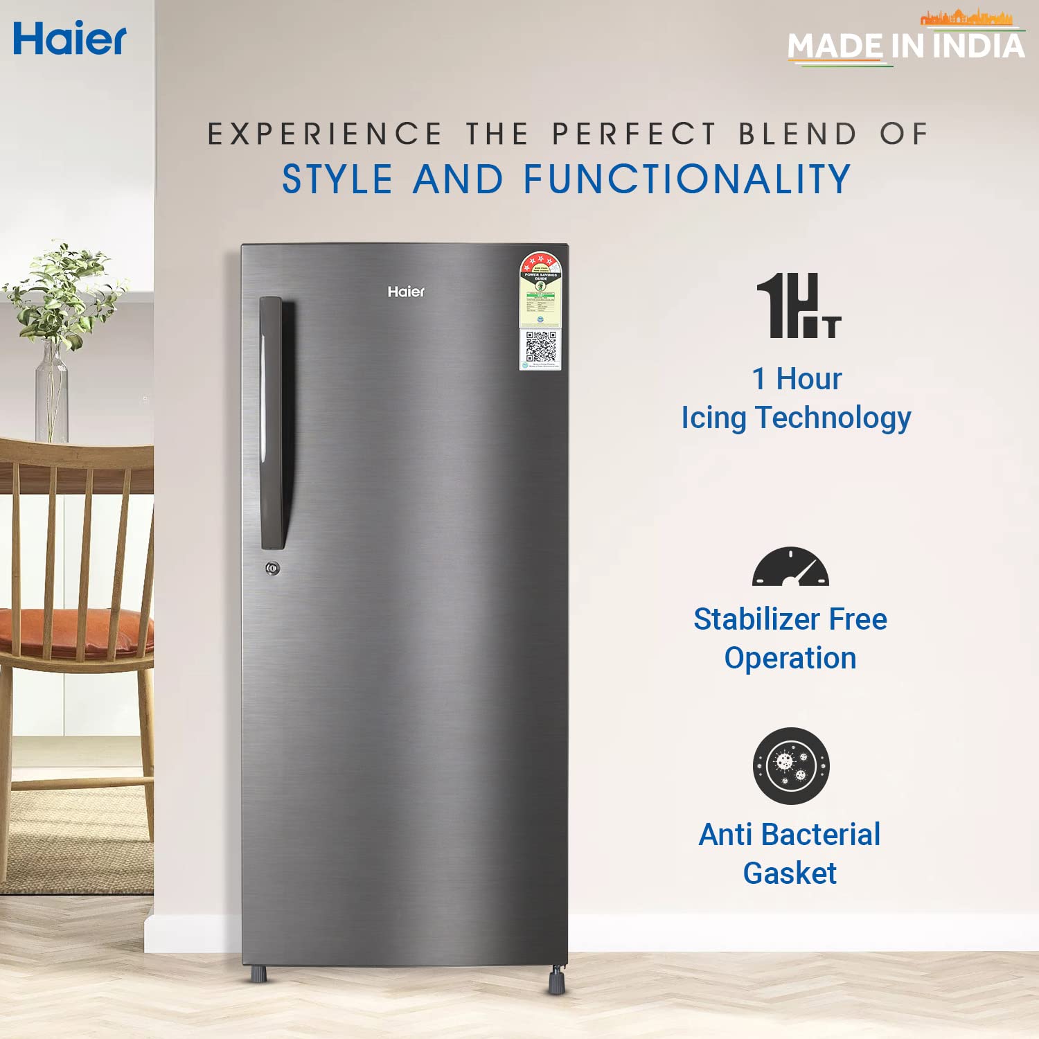 Haier Refrigerator HED-204DS-P 190Lt Dazzle Steel	‎