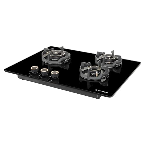 Faber 70cm 3 Burner Hob | Auto Electric | Built-In or Hobtop | Brass Burners | Cast Iron Pan Support | Glass Matt Finish | Metal Knobs | Warranty 5 Years on Glass and Valves | HOB EXPERIA HT7