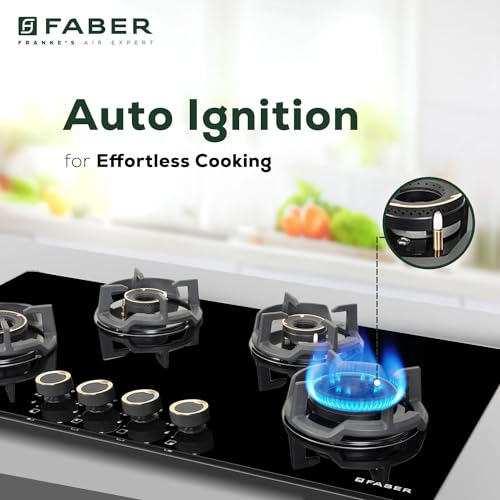 Faber 90cm 4 Burner Hob|Auto Electric|Built-In or Hobtop|Flame Failure Device|Cast Iron Pan Support|Glass Matt Finish|Metal Knobs|Warranty 5 Years on Glass and Valves|HOB EXPERIA HT904 ALU AI