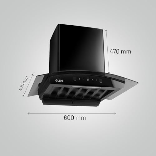 GLEN 60 cm 1500m3/hr Auto-Clean Filterless Curved Glass Kitchen Chimney With Motion Sensor+Touch Controls (Senza Turbo Black)
