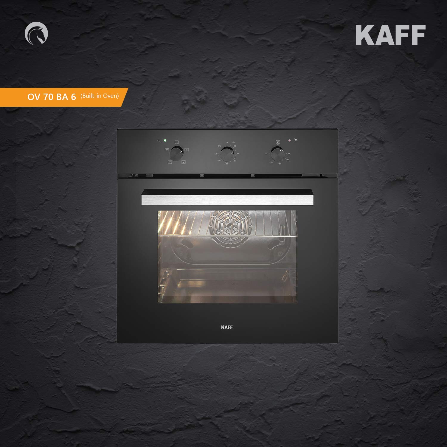 KAFF KOV 70 BA6 | Cavity 70 L | Multifunction with Rotary Control Dial | Full Black Tempered Glass Finish.