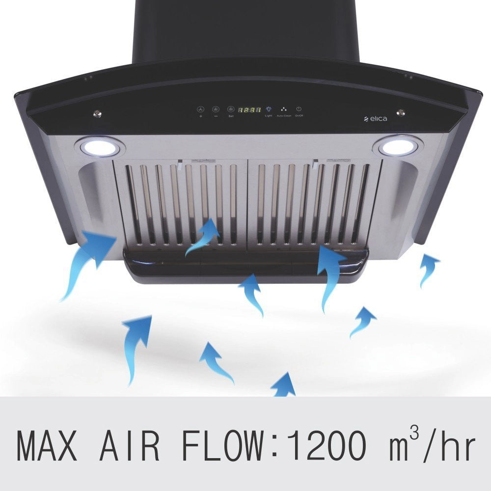Elica 60 cm 1200 m3/hr Auto Clean Chimney (WD HAC TOUCH BF 60 MS, 2 Baffle Filters, Touch + Motion Sensor Control, Black)
