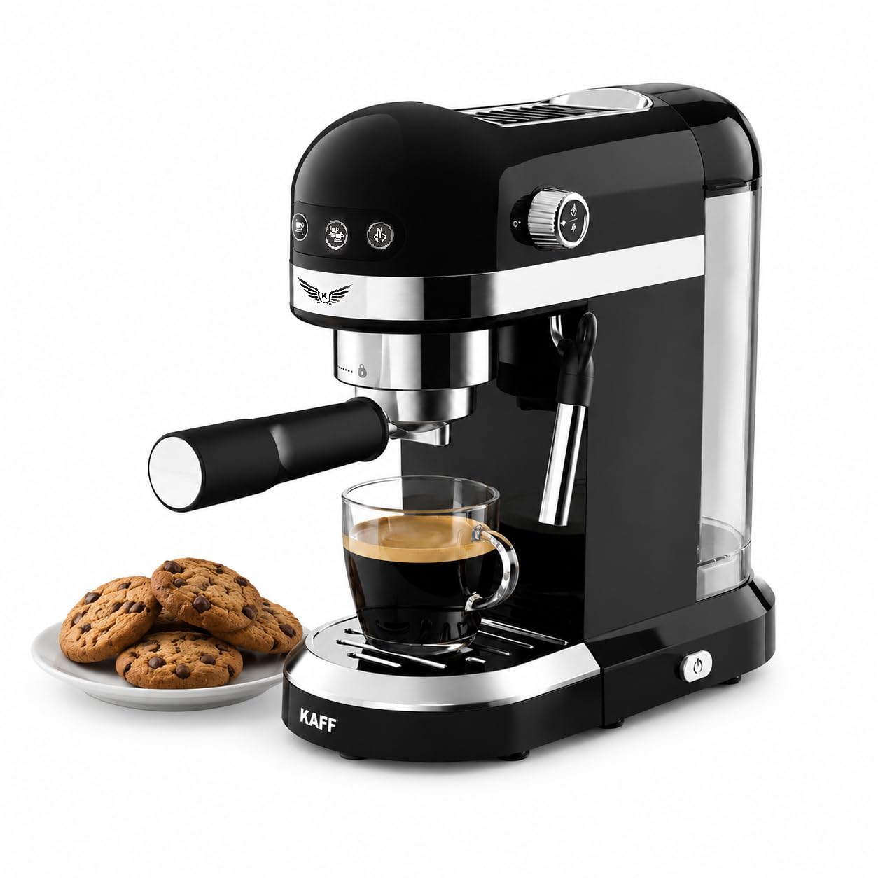 KAFF Fontana 1350 Watts Espresso Coffee Maker, 19 Bar High Pressure Pump, Steam Espresso Coffee, Detachable Frothing Nozzle Coffee Machine For Home Black