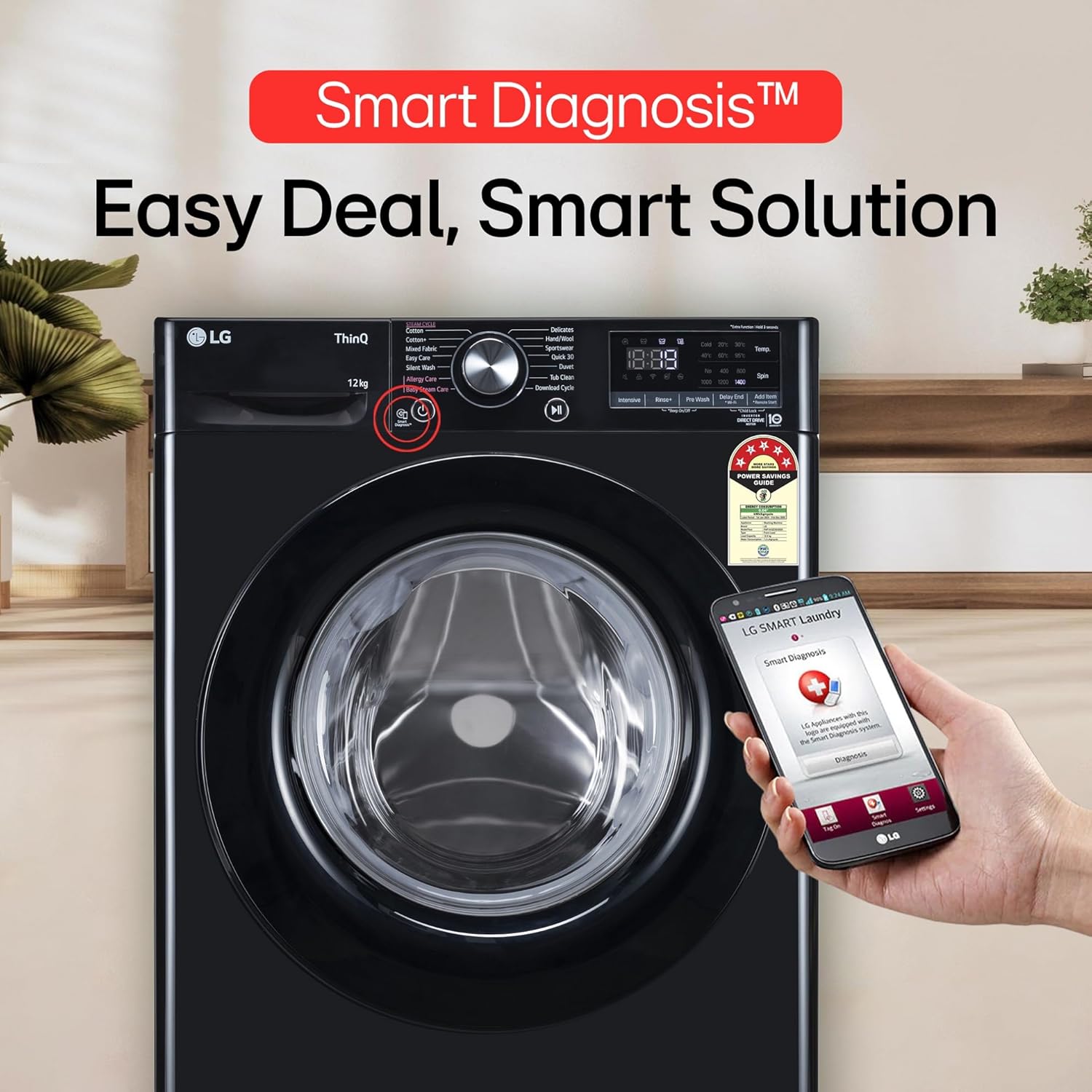 LG 12kg 5-Star AI Direct Drive Wi-Fi Steam Fully Auto Front-Load Washer (FHP1412Z3O)
