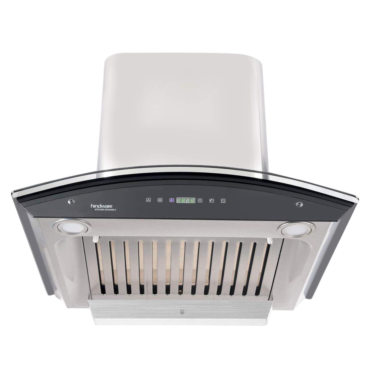 Hindware chimney Nevio 1200m3/h wall mounted auto clean with Baffle Filter - Silver, 90 cm