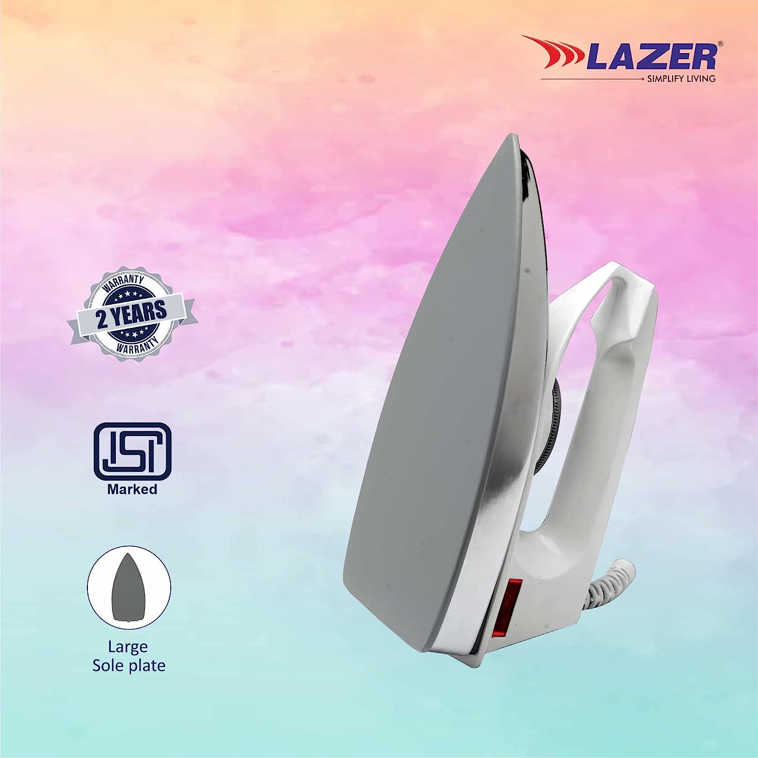 Lazer Hybrid 1000 Watt ISI Certified Light Weight Dry Iron (White)
