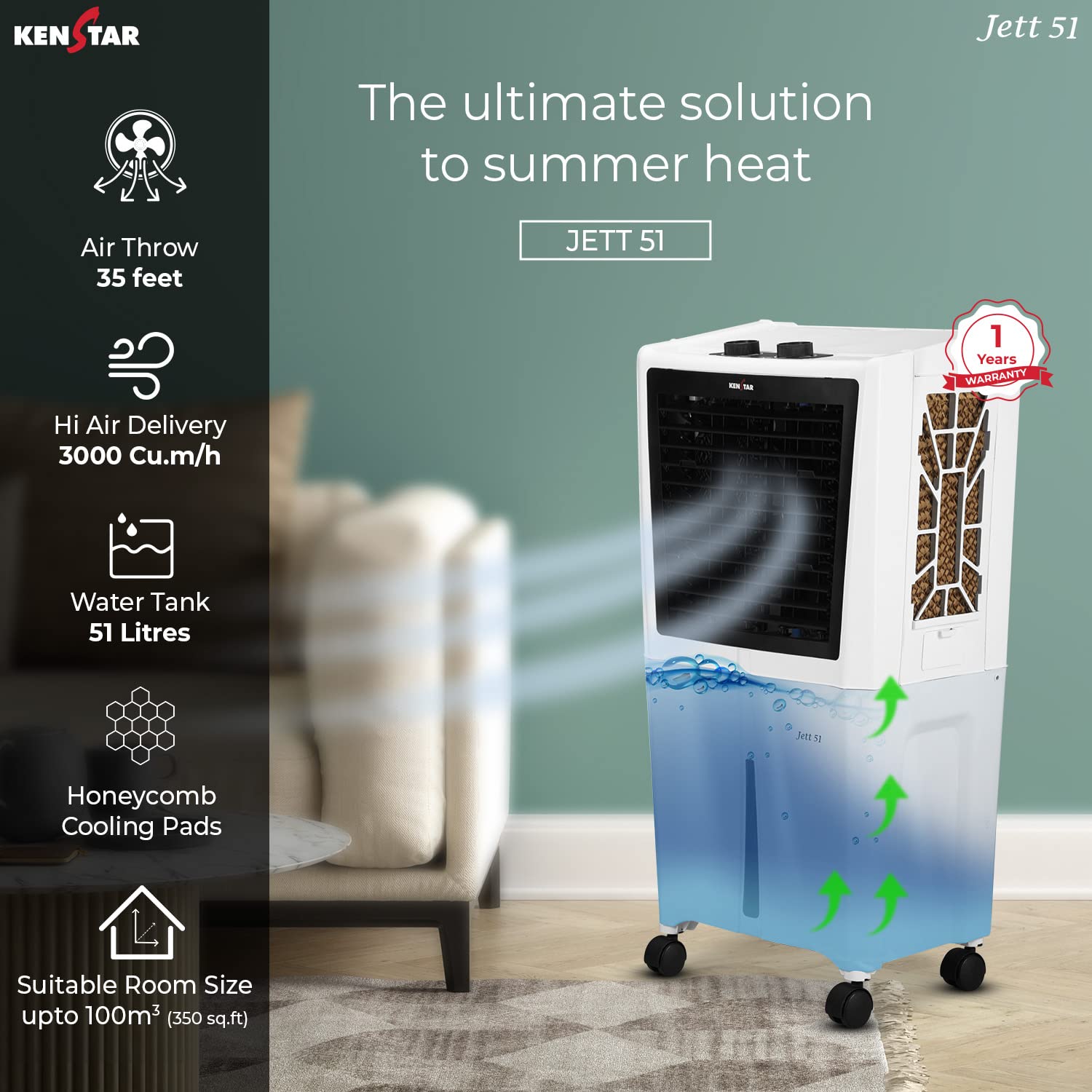 Kenstar JETT HC 51 Personal Desert Air Water Cooler (51L, 170 Watts)