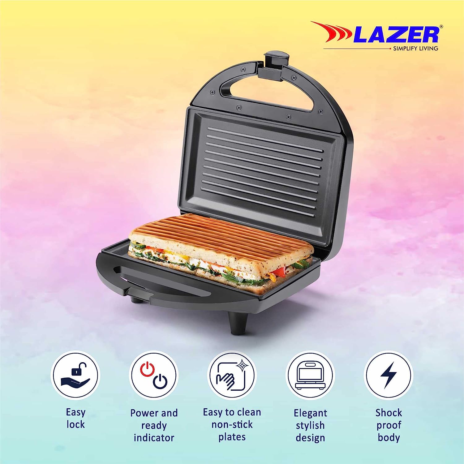 Lazer Bronzy 750 Watt Toaster Griller Sandwich Maker (Black) (Griller)