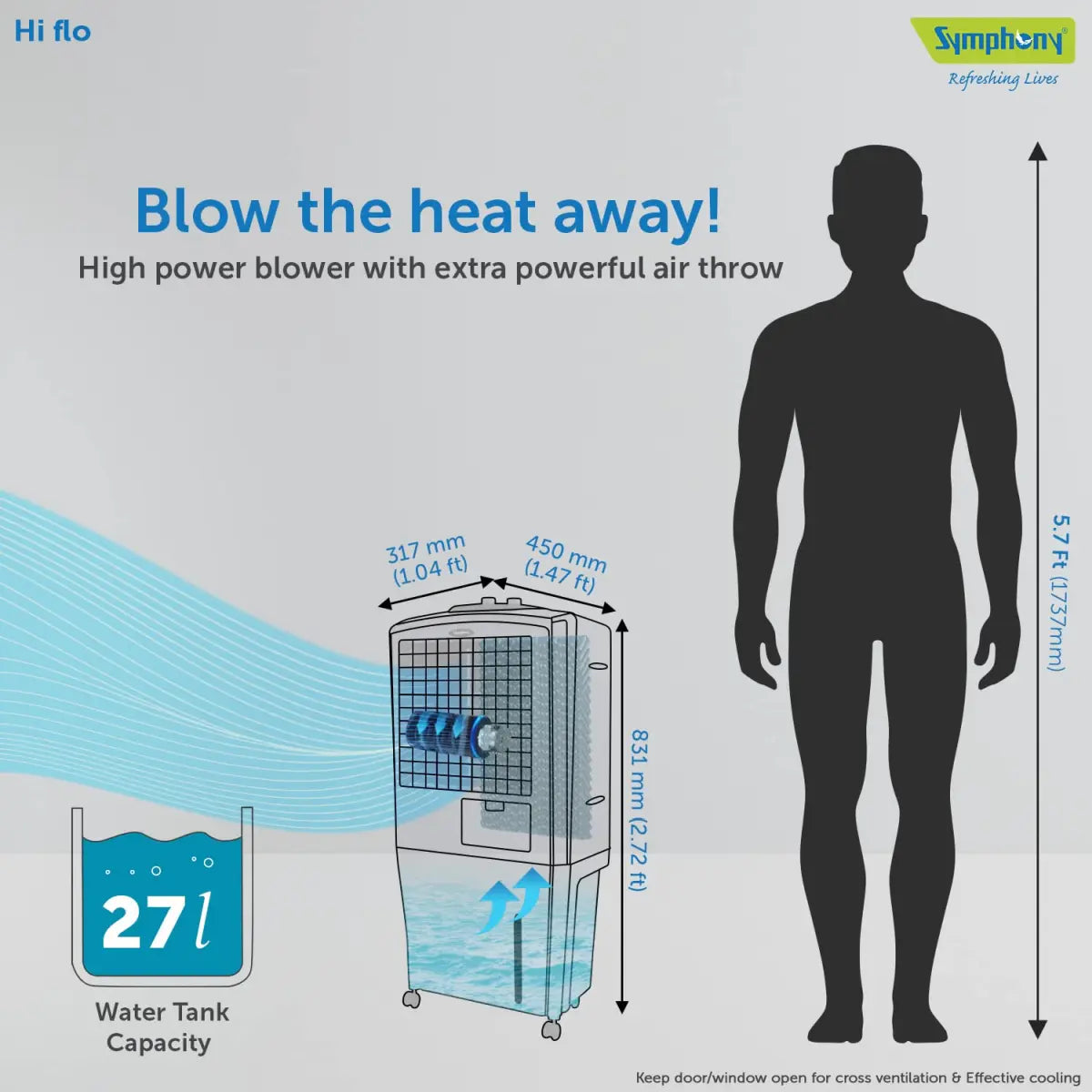 Symphony HiFlo 27 Personal Air Cooler (27L, Gray)