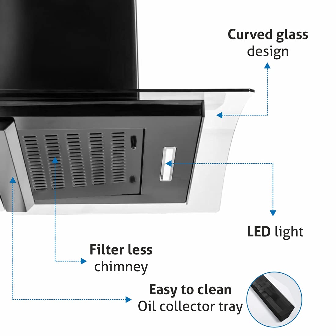 GLEN 90 cm 1200 m3/hr Auto-Clean Curved Glass Kitchen Chimney Filterless Motion Sensor Touch Controls (6060 Black)