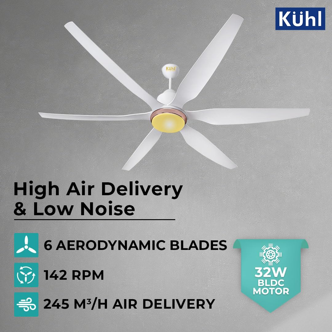 KUHL Galaxis G6 1400MM Stylish Power Saving BLDC Ceiling Fan with Remote | Down Light | 32W | 5 Star | IoT – Operate via Mobile & Alexa | Reverse Mode | Free Installation | White