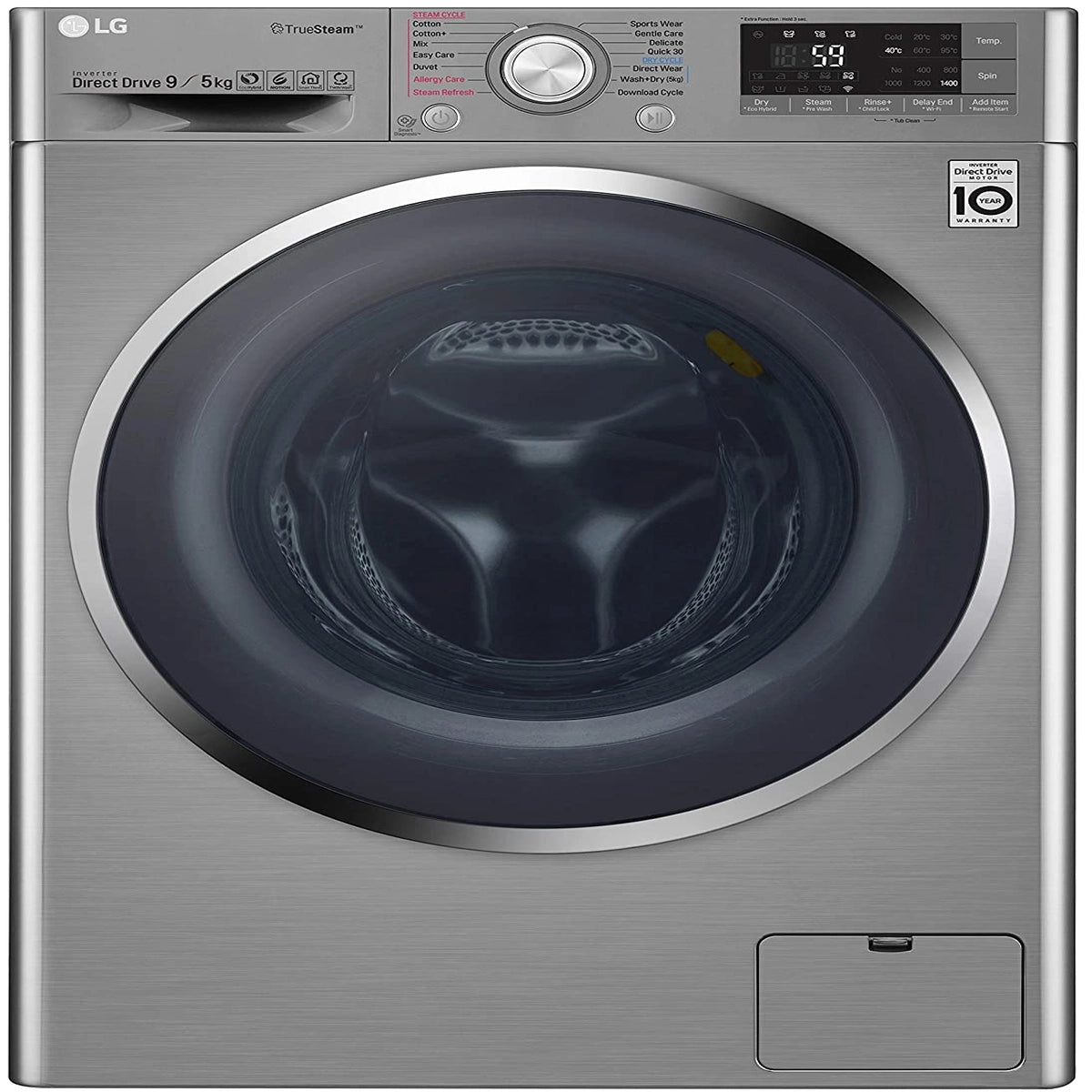 LG 9 kg Inverter Fully-Automatic Front Loading Washer Dryer (F4J8VHP2SD.AESPEIL, Luxury Silver, Inbuilt Heater)