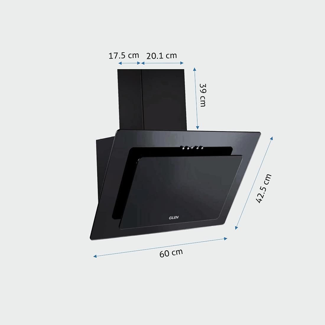 Glen Designer Ductless Black Glass Glass Chimney 60cm 6079 Push Button