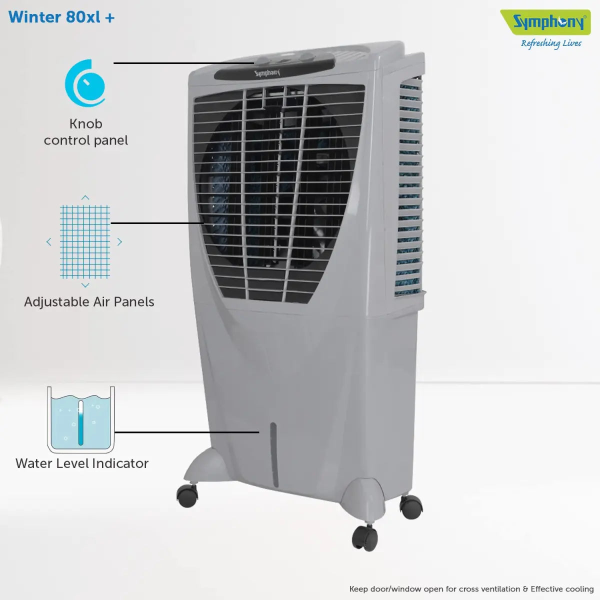 Symphony Winter 80 XL+ Powerful Desert Air Cooler 80-litres with Plus Air Fan (Grey)