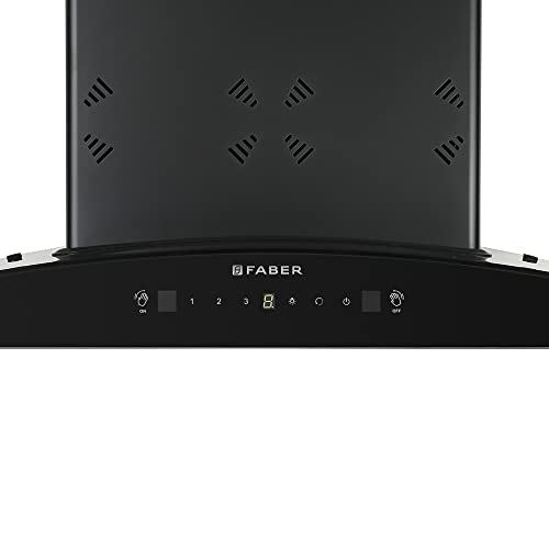 Faber 75 cm 1250 m³/hr Auto-Clean Curved Glass Kitchen Chimney [HOOD EVEREST 3D IN HC SC FL LG 75 ] with Filterless technology, Gesture & Touch Control, Black, Free 1 Year Extended warranty