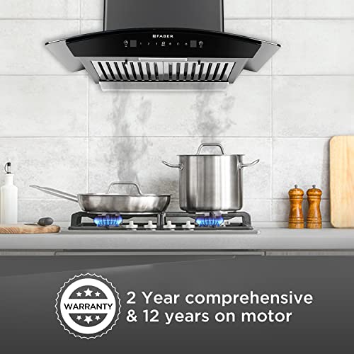 Faber 75 cm 1500 m³/hr Autoclean Curved Shape Kitchen Chimney | 2 years on comprehensive warranty on product, 12 years warranty on motor | HOOD PRIMUS PLUS ENERGY IN HCSC BK 75 with SS Baffle