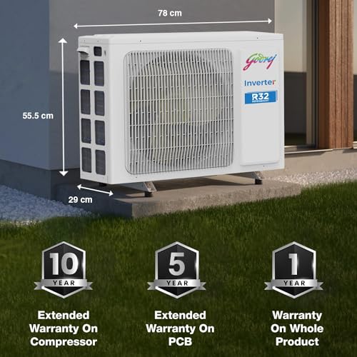 Godrej 1.5 Ton 5 Star, 5-in-1 Convertible Cooling, Inverter Split AC (Copper, Heavy Duty Cooling At 52°C, Anti-dust Filter, 2023 Model, AC 1.5T EI 18IINV5R32 WWR, White)