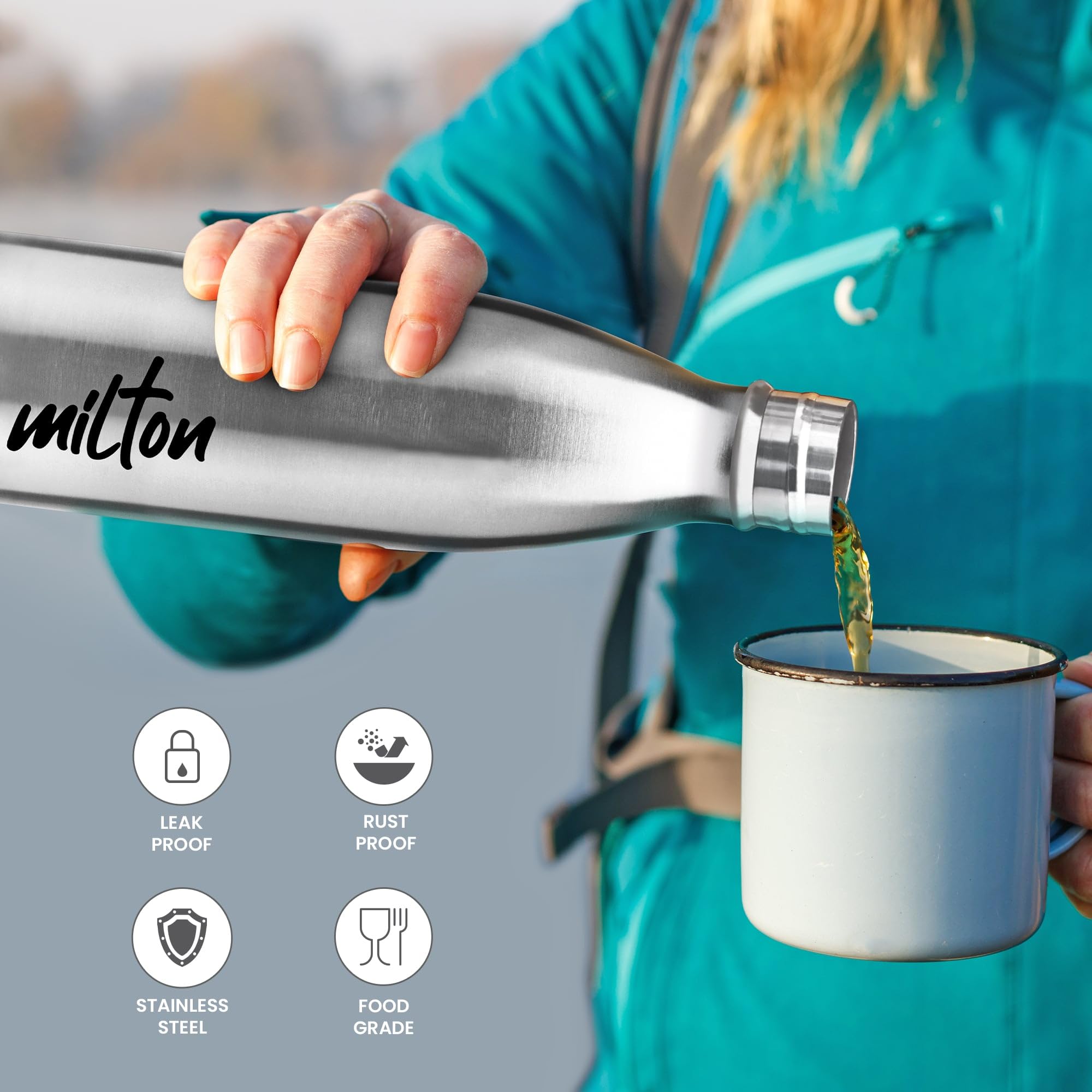 MILTON Shine 1000 Stainless Steel Water Bottle, 900 ml, Silver | Leak Proof | Office Bottle | Sports Bottle | Home | Kitchen | Hiking | Treking Bottle | Travel Bottle