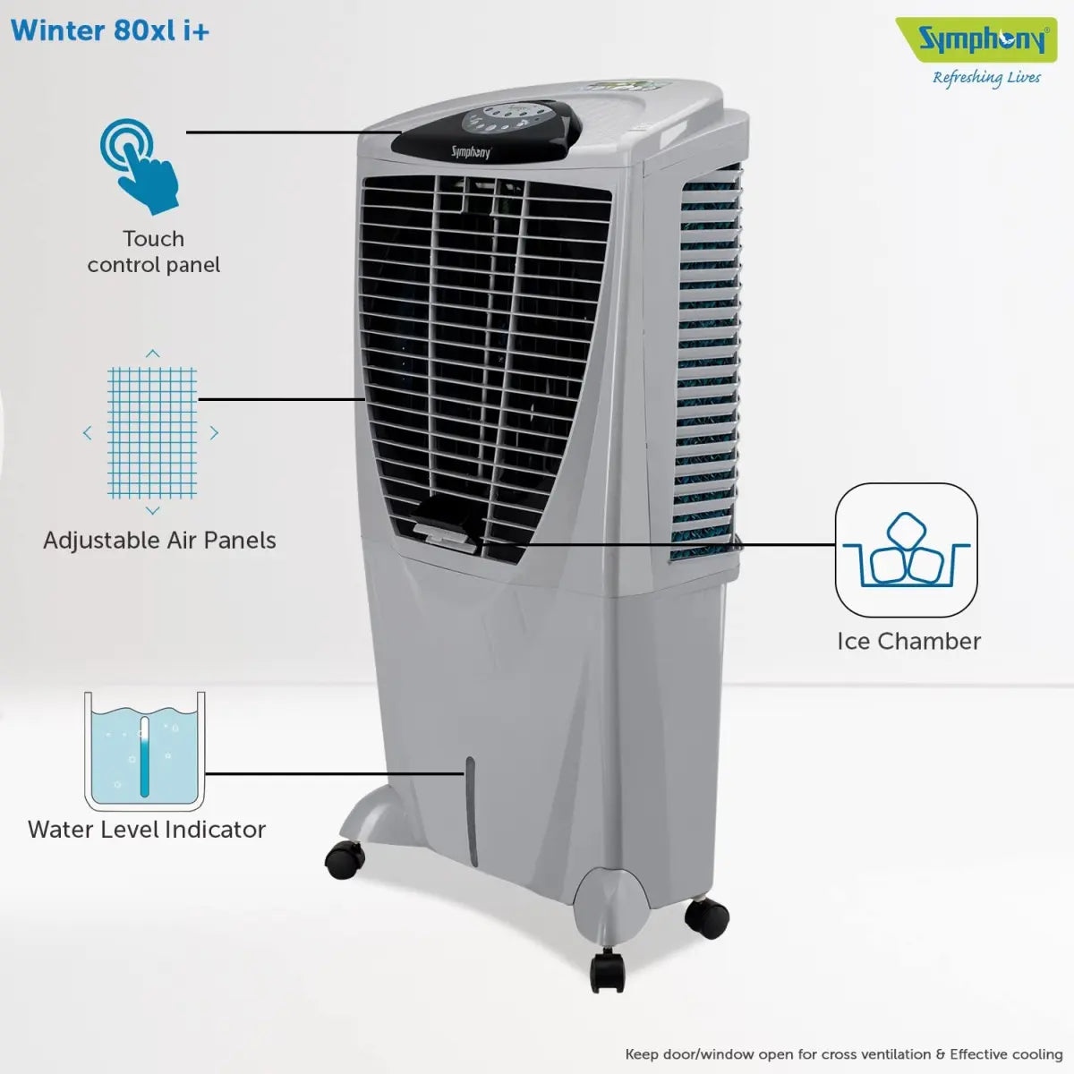 Symphony Winter 80 XL i+ Powerful Desert Air Cooler 80-litres with Remote (Grey)