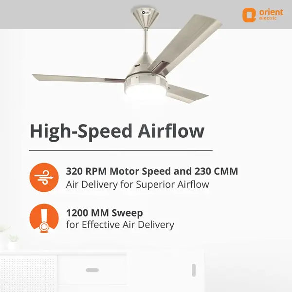 Orient Electric Spectra Under-Light Pewter Finish Ceiling Fan with Remote (Silver, 1200 mm)