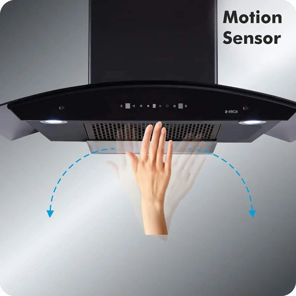 Elica 90 cm 1310 m3/hr Filterless Auto Clean Chimney (FLCG 900 HAC MS NERO, Touch + Motion Sensor Control, Black)