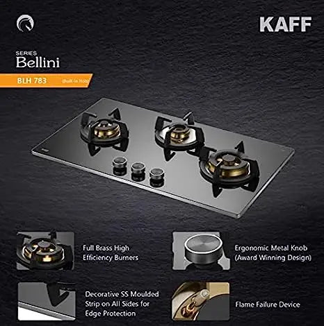 Kaff Glass Built in Hob BLH 783 with Auto Electric Ignition, Black
