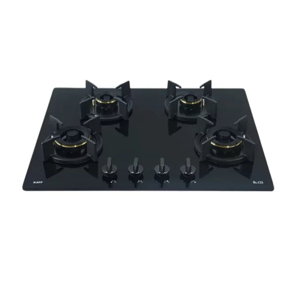 Kaff BZ 654 65CM Black Forged Brass Burners Electric Ignition Cast Iron Pan Supports 8mm Thickness Tempered Glass Built-In Hob