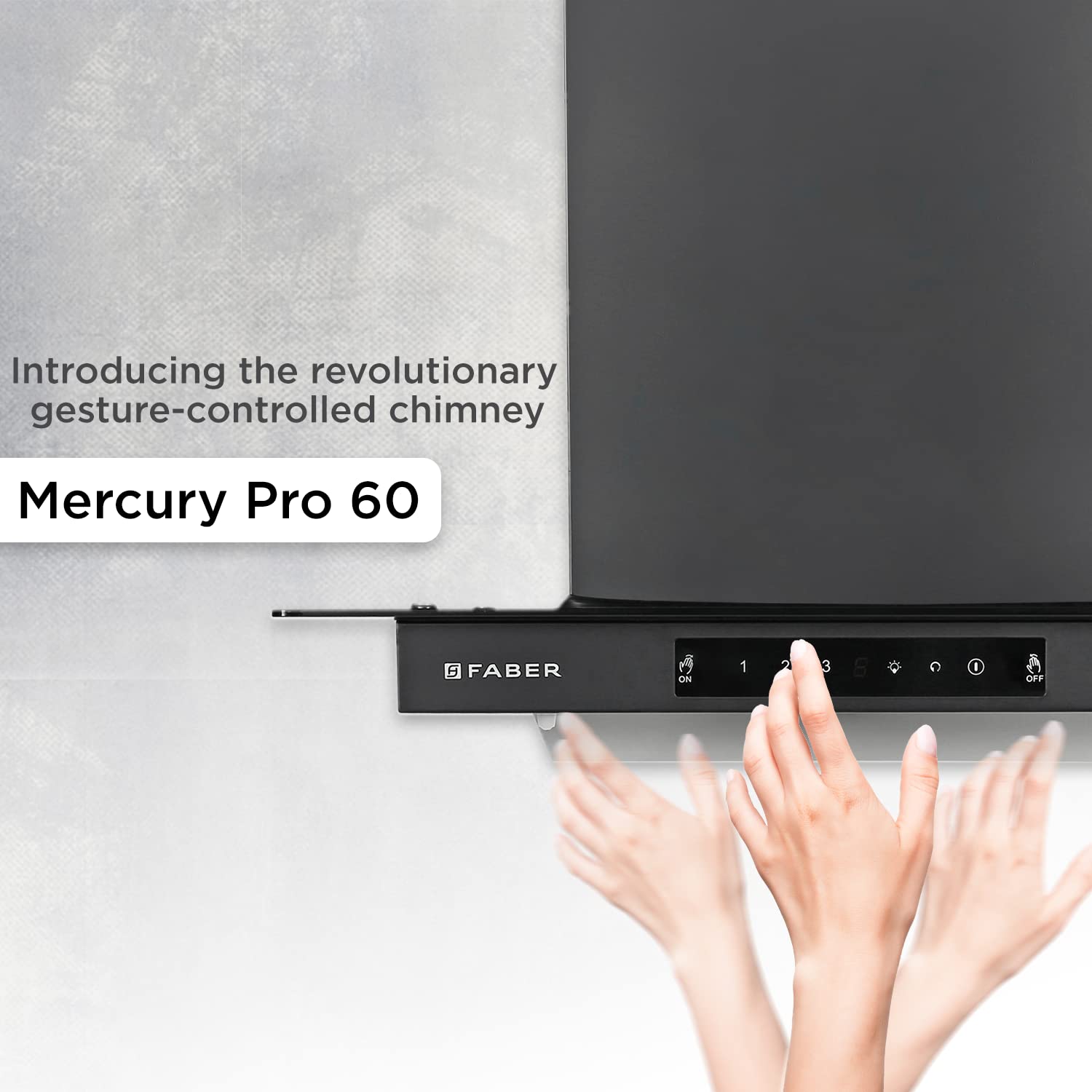 Faber 60 cm 1200 m³/HR Auto-Clean Straight Glass Kitchen Chimney (Hood Mercury Pro HC SC FL BK 60, Filterless, Touch & Gesture Control, Black)