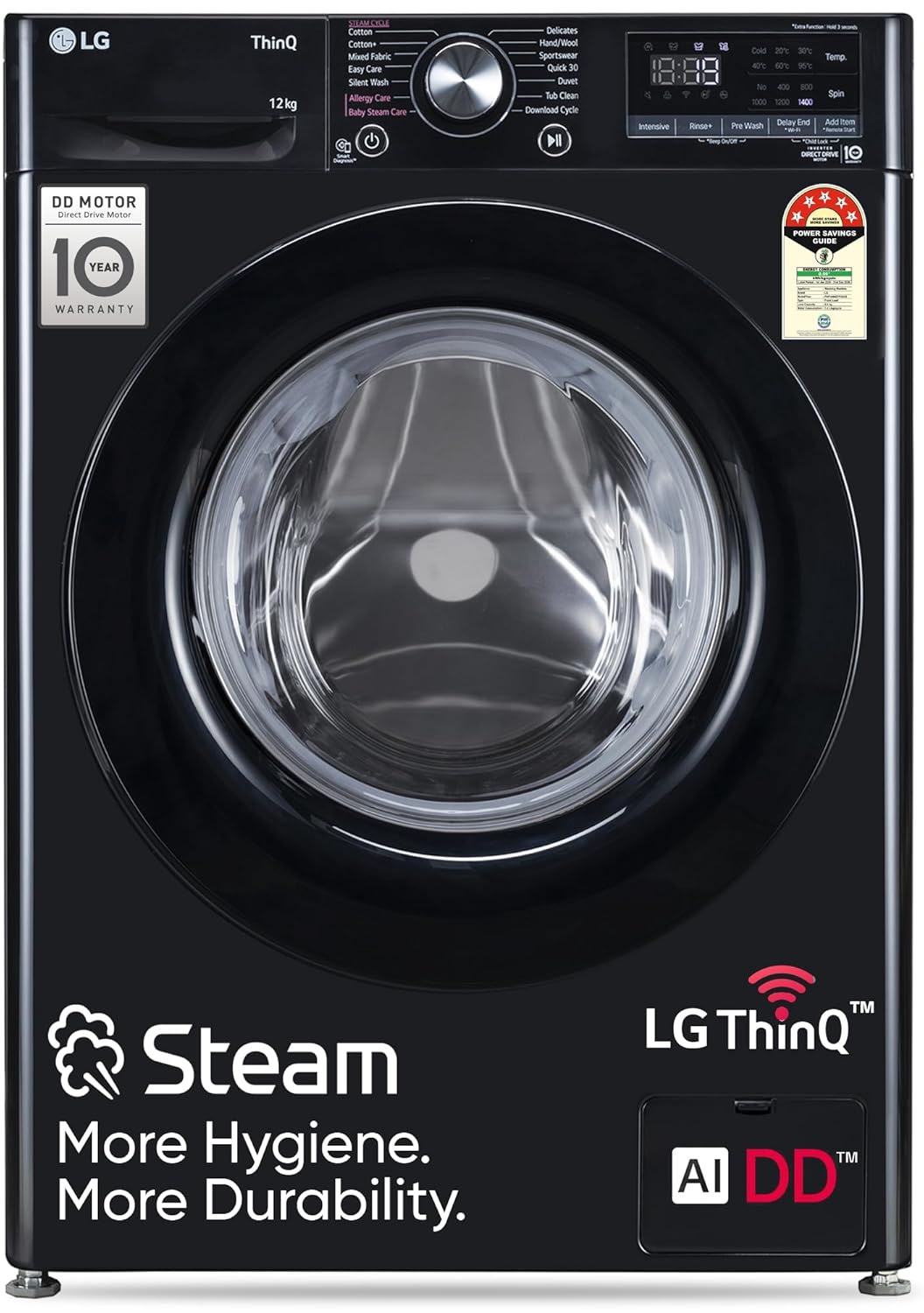 LG 12Kg 5 Star AI Direct Drive Steam Front-Load Washer (FHP1412Z3O): Fully Auto with Smart Technology