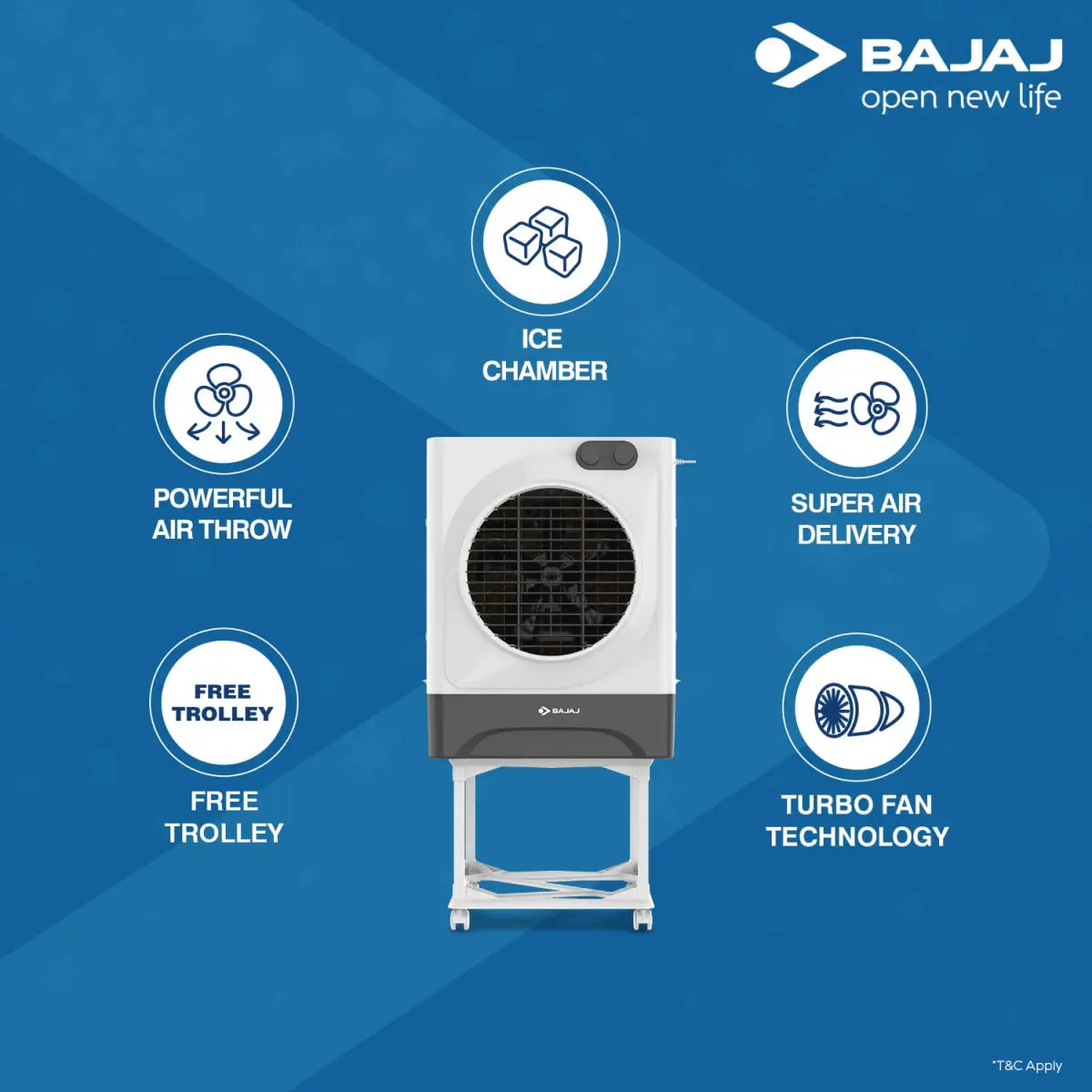 Bajaj MDF60 Dessert AIR Cooler,60L, with Turbo Fan Technology White
