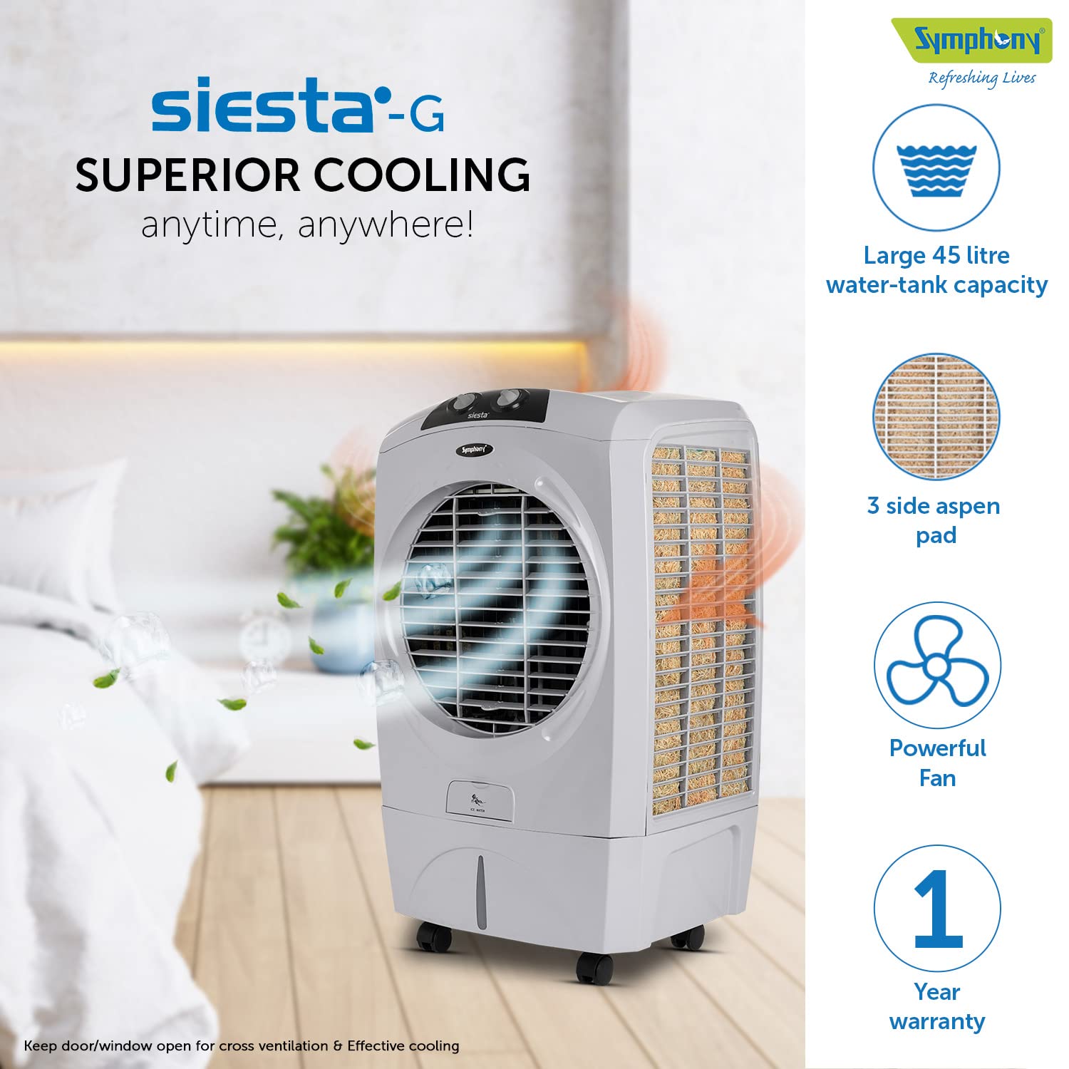 Symphony Siesta-G Desert Air Cooler Grey 45 L