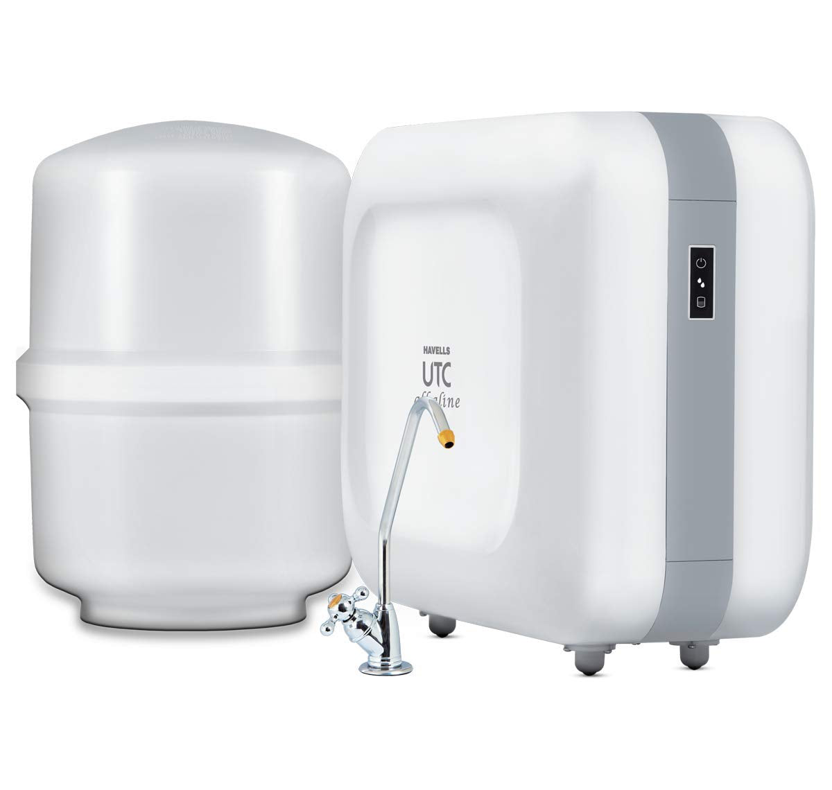 Havells UTC Alkaline Water Purifier with 360-degree rotation Faucet, Cu+Zn+Alkaline+natural minerals, 11 stage Purification, 8L Plasto-Steel tank, Double UV Purification tech.(RO+UV), (Grey and White)