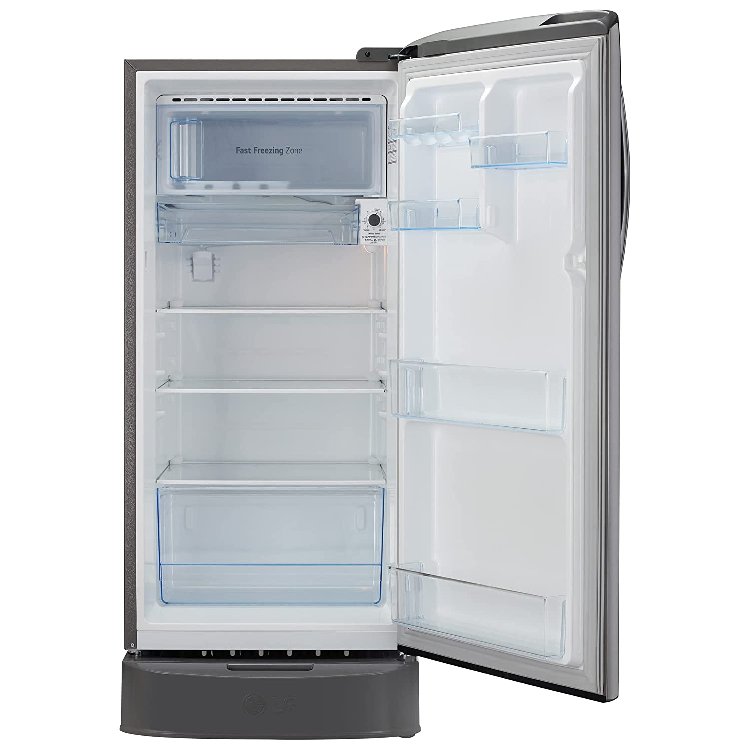 LG 201 L 5 Star Inverter Direct-Cool Single Door Refrigerator (GL-D211HPZZ, Shiny Steel, Base stand with drawer & Smart connect, Gross Volume- 204 L)