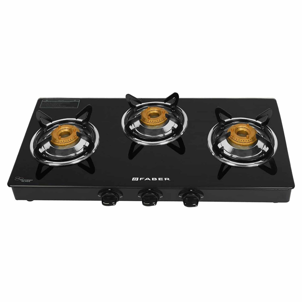 Faber Gas Stove 3 Burner Glass Cooktop (Grand 3BB BK) Manual Ignition,Black