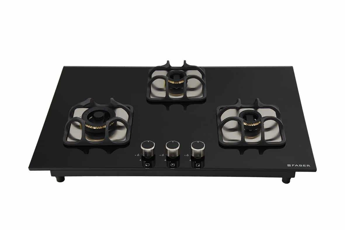 Faber Hobtop Imperia Plus 783 BRB CI BK 3 Brass Burner Auto Electric Ignition Glass Top, Black