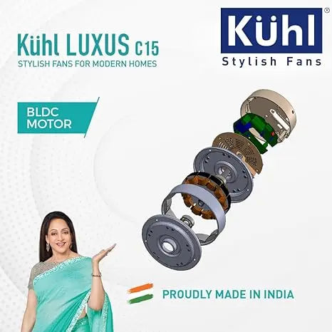 KUHL Stylish Fan Luxus C15 | 30W | BLDC Technology | 5-Star Rated | Operate on Remote-Mobile-Alexa | Night & Down Light |1200 mm sweep | Aerodynamic ABS 4 Blades | Reverse Mode | Brown (C15, Brown)