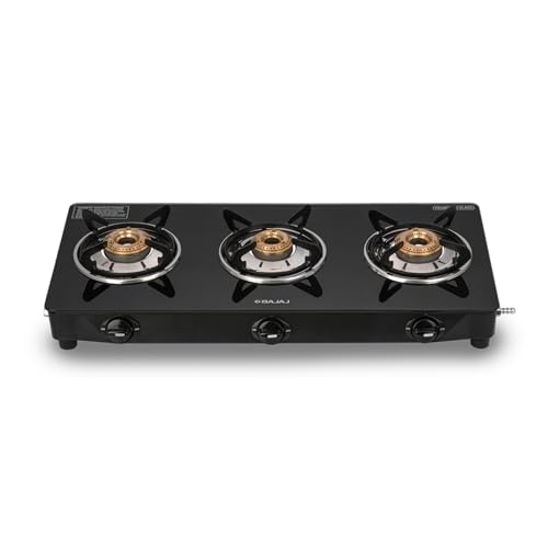 Bajaj Ultra 3 Burner Gas Stove Glass Top, Open, Black