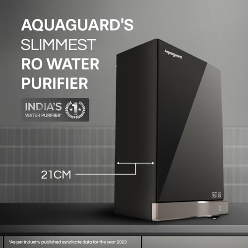 Aquaguard Slim Glass 9-Stage RO+UV Water Purifier | Toughened Glass Exterior (1st time ever) | Input & Output TDS Indicator | Slimmest RO Purifier | Active Copper Tech | Suitable for all Wate