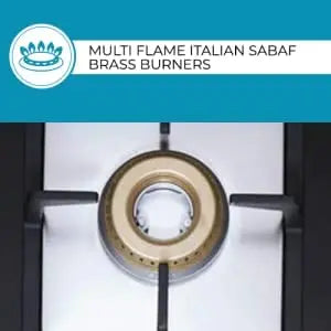 Elica Hob 3 Italian Burner Auto Ignition Glass Top - 2 Big Brass and 1 Medium Brass Lotus Burner Gas Stove (Flexi HCT 375 DX Lotus Brass)