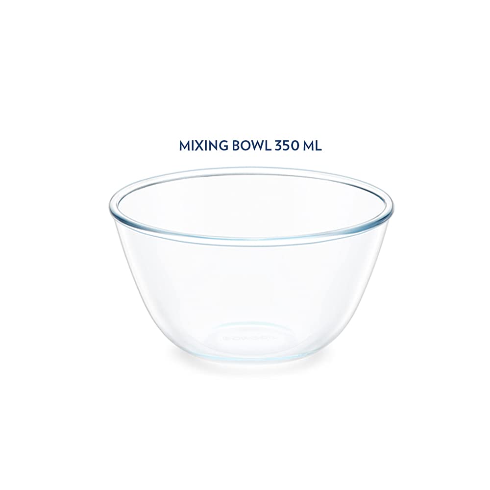 Borosil Glass Mixing & Serving Bowl Set, Set of 3, Oven & Microwave Proof, 350 ml +500 ml + 900ml, Clear (IYECSB03NL3559)