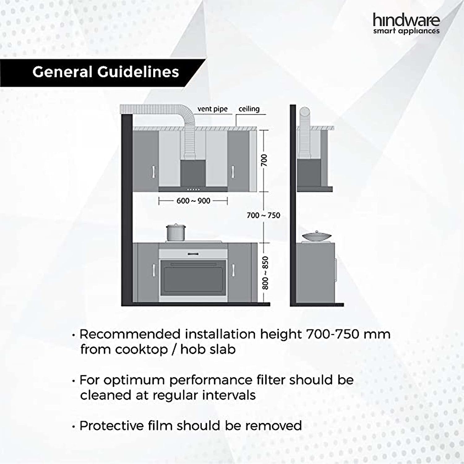 Hindware Optimus 60 cm 1400 m³/hr Filterless Auto-Clean Wall Mounted Kitchen Chimney with Motion Sensors, Touch Control, MaxX Silence Technolog