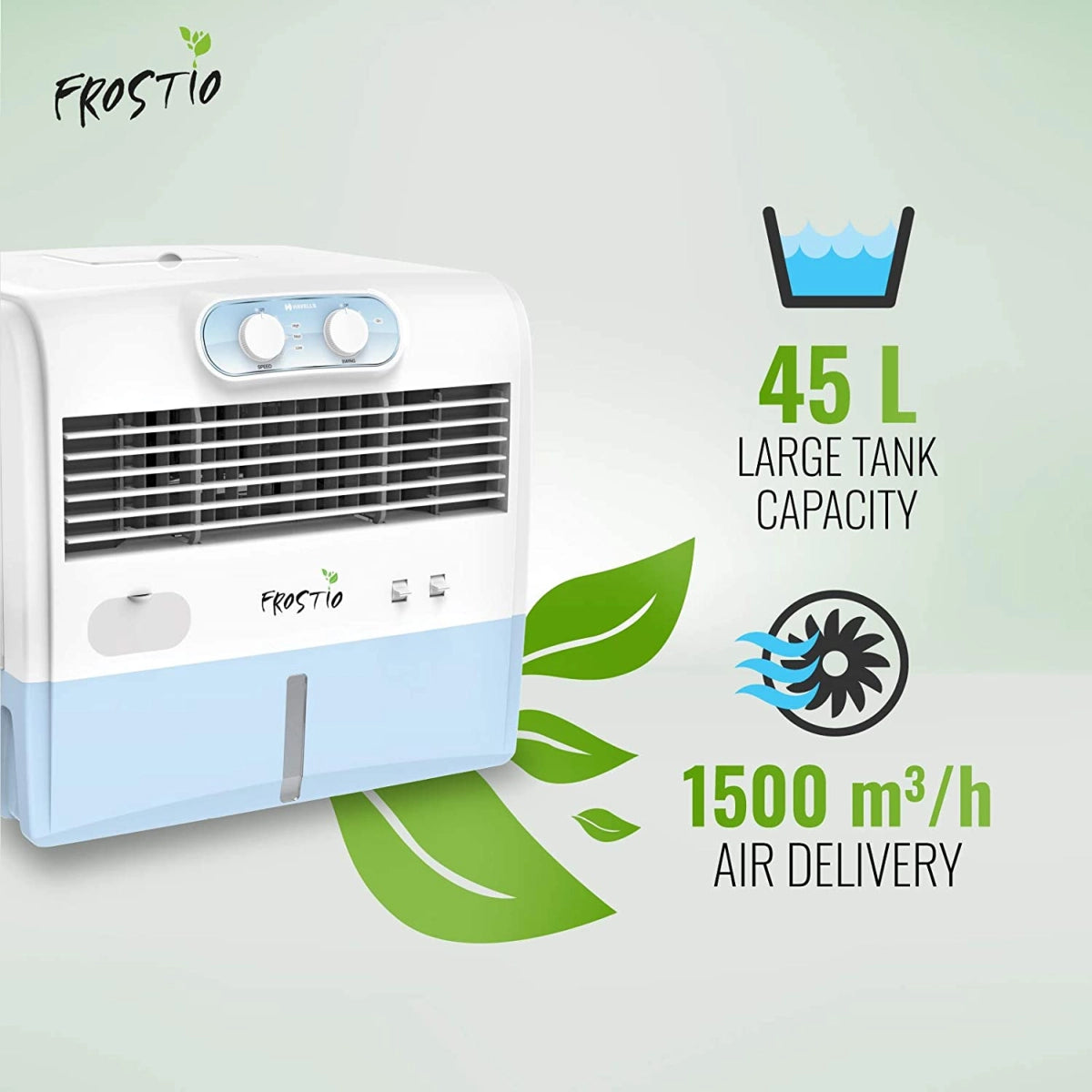 Havells Frostio Window Air Cooler - 45 litres (White, Light Blue)