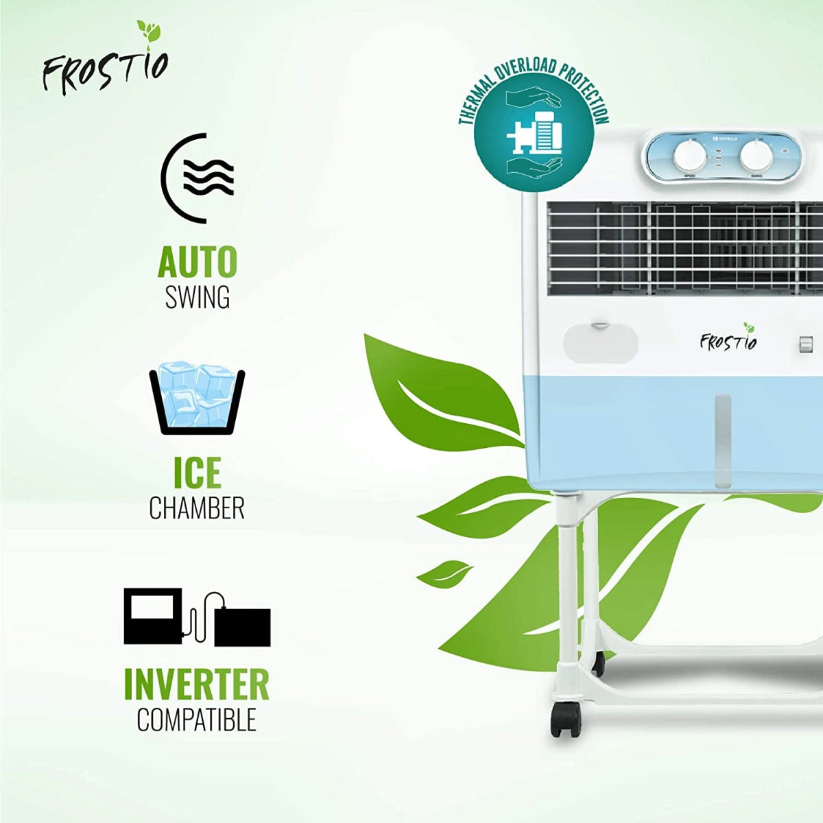 Havells Frostio Window Air Cooler - 45 litres (White, Light Blue)
