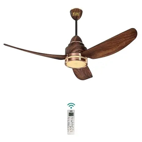 KUHL Stylish Fan Luxus C3 Teakwood| 5 Star Rated| BLDC Technology| Low Power 38W| High Air Flow|Low Noise|3 Aerodynamic ABS Blades| Night & Down Light| Operate on Remote - Mobile - Alexa| Reverse Mode